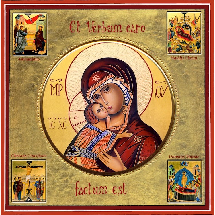La Vergine di Vladimir con scene della vita 30x30 cm.
