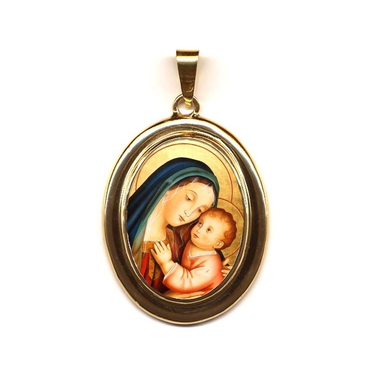 La Madonna del Buon Consiglio su Pendente Ovale in Oro 750°°°