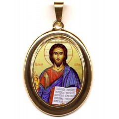 Cristo Pantocrator su Pendente Ovale in Oro 750°°°