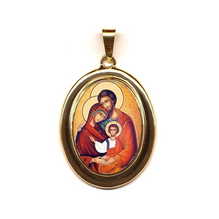 La Sacra Famiglia su Pendente Ovale in Oro 750°°°