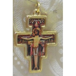 Ciondolo Croce San Damiano in metallo dorato misura 3,5 cm.