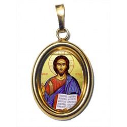 Cristo Pantocrator su Ciondolo in Argento 925°°° Dorato Lucido