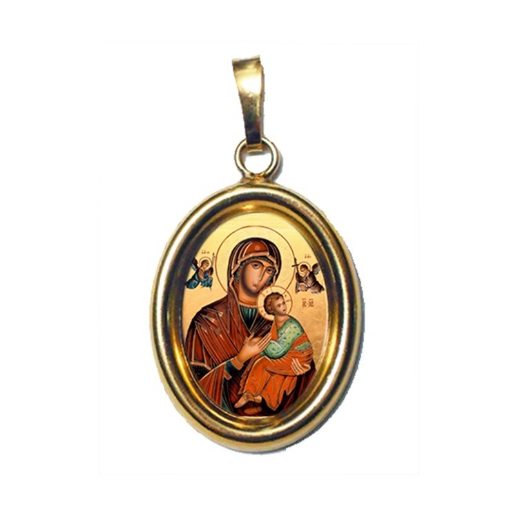 La Madonna del Perpetuo Soccorso su Ciondolo in Argento 925°°° Dorato Lucido
