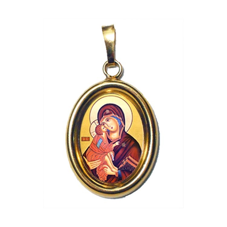La Vergine della Tenerezza su Ciondolo in Argento 925°°° Dorato Lucido