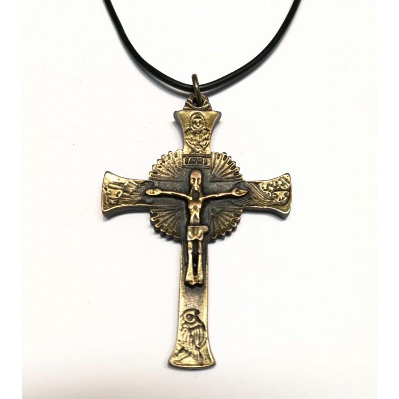 Collana con la Croce GLORIOSA da 7 cm. Dorato Antico